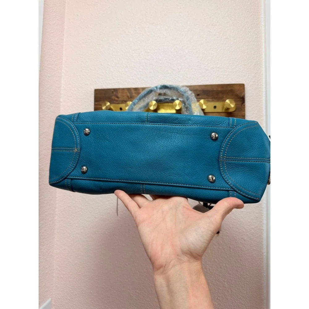 Tignanello Womens Satchel Large Teal Leather Dome Bag Matching Wristlet NWT